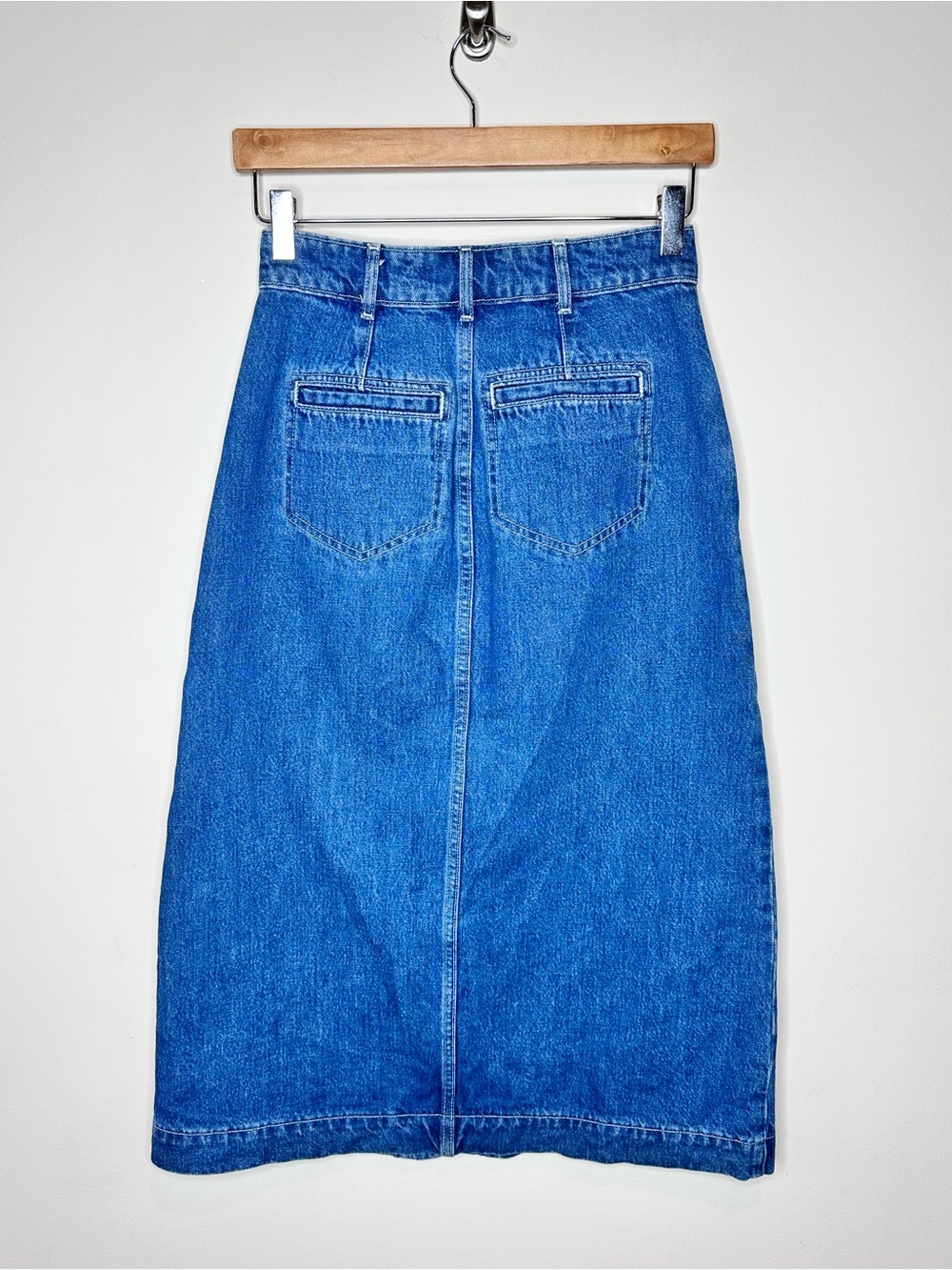 GAP Denim A-line Midi Skirt Size 0 Utility Pocket High Waist Medium Blue Wash - Picture 10 of 15